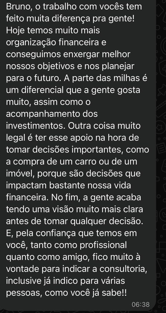 Print da conversa de WhatsApp em que Matheus Siqueira escreve ao Bruno sobre a organização financeira da família